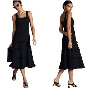 Anthropologie Blythe Square Neck Tiered Ruffle A-line Midi Dress Black Size 2X